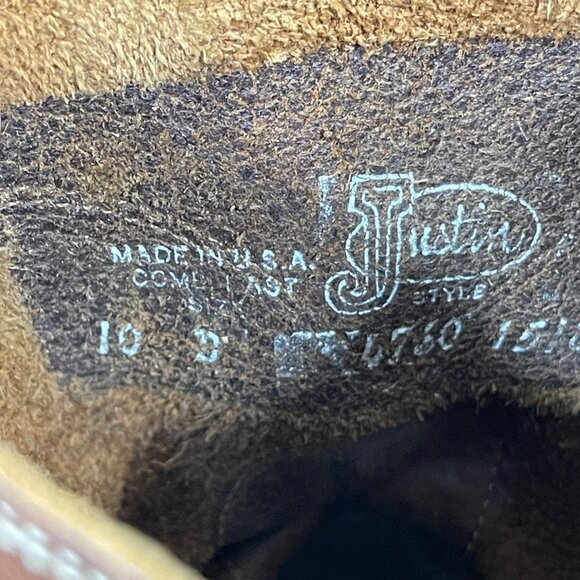 Justin 4760 Work Boot Leather Brown Size 10 (READ) Men's Round Toe - Picture 10 of 12
